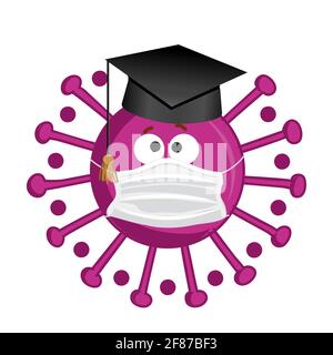 Herzlichen Glückwunsch Absolventen der Klasse 2021 - Kawaii Coronavirus mit Abschlusshut. Vektordarstellung einer Abschlussklasse von 2021. Gut für T-Shirts Stock Vektor