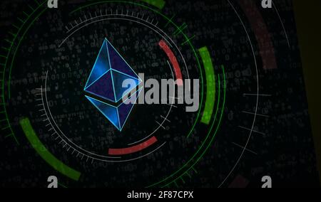 Ethereum-Symbol, Kryptowährung, Cyber-Münze, Krypto-Währung der ETH und Symbol für digitales Geld. Abstraktes Symbolkonzept 3d-Rendering-Illustration. Stockfoto