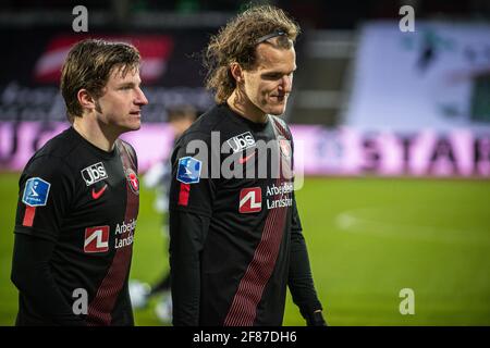 Aarhus, Dänemark. April 2021. Alexander Scholz vom FC Midtjylland nach dem 3F Superliga-Spiel zwischen Aarhus GF und FC Midtjylland im Ceres Park in Aarhus. (Foto: Gonzales Photo/Alamy Live News Stockfoto