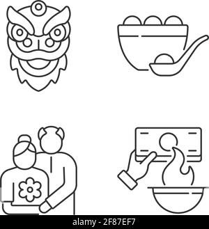Chinesische Feiertage lineare Symbole gesetzt Stock Vektor