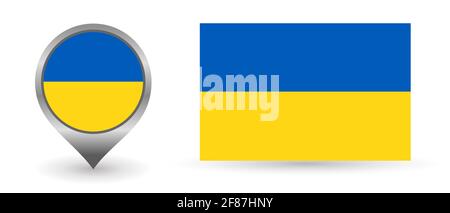 Vektorflagge Ukraine. Position Punkt mit Flagge Ukraine innen. Farbsymbol auf weißem Hintergrund isoliert. Stock Vektor