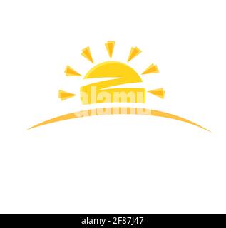 Sonnenuntergang oder Sonnenaufgang. Sie können es als Firmenlogo verwenden. Lustige Vektor Doodle Sonnen. Vektordarstellung auf weißem Hintergrund isoliert. Sommer, Sonnenlicht. Stock Vektor