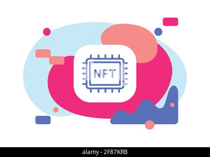 Konzept einer NFT-Krypto-Kunst im digitalen Raum. Nicht fungible Token abstrakte Vektordarstellung auf isoliertem Hintergrund. Flache Designvorlagen. Stock Vektor