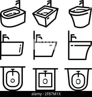 Bidet-Symbol in schwarzem Umriss-Stil-Symbol, Stil isoliert auf weißem Hintergrund gesetzt Stock Vektor