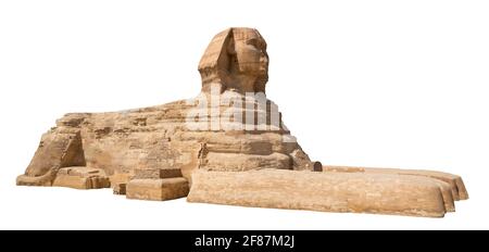 Große ägyptische Sphinx isoliert auf weißem Hintergrund Stockfoto