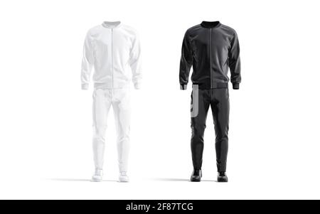 Blank schwarz-weißer Sport-Trainingsanzug mit Bomber, Pants Mockup Stockfoto