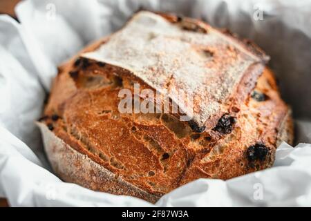 Sauerteig hausgemachtes Brot Laib von traditionellen hausgemachten Roggen-Vorspeise Stockfoto