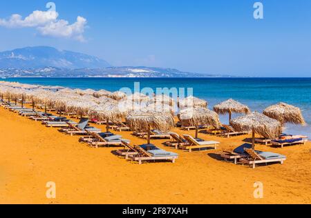 Kefalonia Island, Griechenland. XI Beach, ein Strand mit rotem Sand, Ionisches Meer. Stockfoto