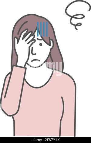 Vektor-Illustration einer jungen Frau, die den Kopf drückt (oh mein gott, Kopfschmerzen) Stock Vektor