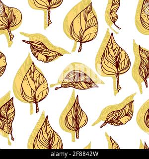 Blätter mit Ornamenten und Streifen.Vektor nahtlose Muster Kontur Blätter mit Ein Kontrastschatten Stockfoto