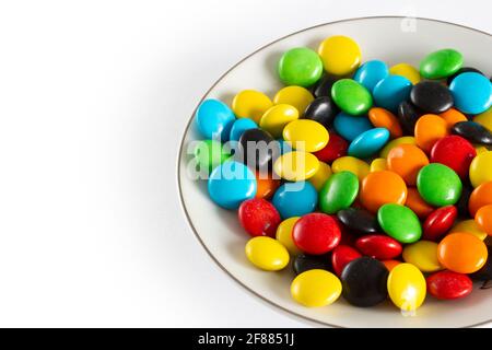 Regenbogenfarbene Bonbons, mehrfarbige Nahaufnahme, Textur, Hintergrund. Stockfoto