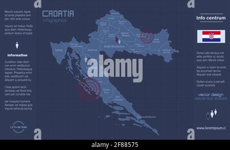 Kroatien Karte, separate Regionen mit Namen, Infografiken blau flach Design-Vektor Stock Vektor