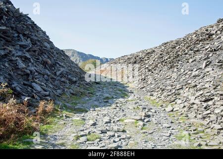 Dow Crag aus dem Steinbruch gesehen bleibt in der Nähe des Ufers von Torver Beck Coniston The Lake District Cumbria England Stockfoto