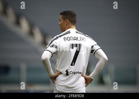 Turin, Italien, 11. April 2021. Cristiano Ronaldo von Juventus reagiert während des Spiels der Serie A im Allianz Stadium, Turin. Bildnachweis sollte lauten: Jonathan Moscrop / Sportimage Stockfoto