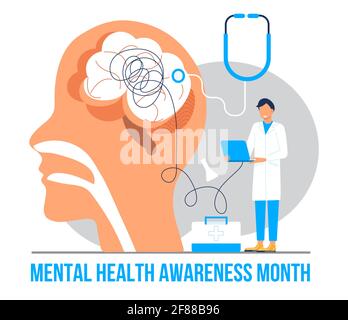 Konzeptvektor für den Monat des Bewusstseins für psychische Gesundheit. Ein medizinisches Ereignis wird im Mai beobachtet. Professionelle Psychologie Beratung Illustration. Depression, Traurigkeit Stock Vektor
