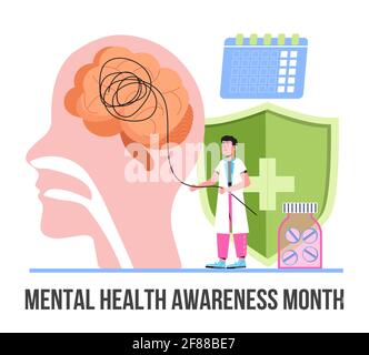 Konzeptvektor für den Monat des Bewusstseins für psychische Gesundheit. Ein medizinisches Ereignis wird im Mai beobachtet. Professionelle Psychologie Beratung Illustration. Depression, Traurigkeit Stock Vektor