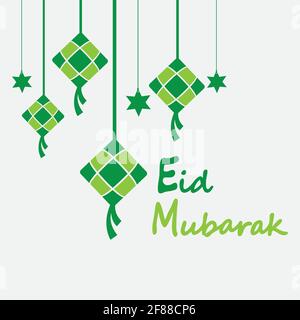 Eid mubarak Hintergrund mit Ketupat, Halbmond und Sternen für Celebrate eid ul fitr oder eid ul adha - Vektorgrafik Stock Vektor