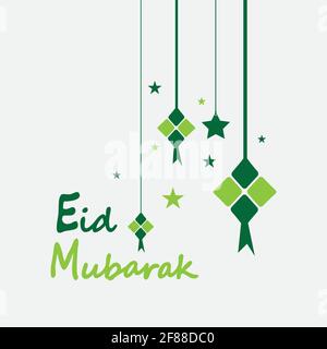 Eid mubarak Hintergrund mit Ketupat, Halbmond und Sternen für Celebrate eid ul fitr oder eid ul adha - Vektorgrafik Stock Vektor