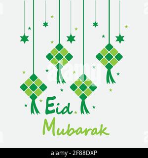 Eid mubarak Hintergrund mit Ketupat, Halbmond und Sternen für Celebrate eid ul fitr oder eid ul adha - Vektorgrafik Stock Vektor