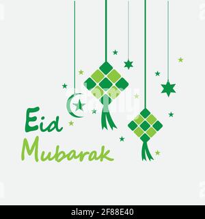 Eid mubarak Hintergrund mit Ketupat, Halbmond und Sternen für Celebrate eid ul fitr oder eid ul adha - Vektorgrafik Stock Vektor