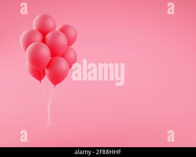 Pink Holiday Ballons 3d-Rendering-Illustration auf dem Hintergrund mit Kopierfläche. Stockfoto