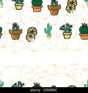 Vektor Hintergrund Kaktus Pflanze in Topf, Sukkulenten nahtlose Muster. Nahtloser Musterhintergrund Stock Vektor