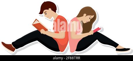 Paar Bücher zusammen lesen. Hobbies Konzept - Vektor-Illustration Stock Vektor