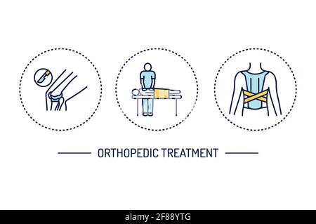 Farbsymbole für orthopädische Behandlungslinien eingestellt. Rehabilitation nach Verletzungen. Isoliertes Vektorelement. Stock Vektor
