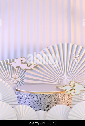 Vertikale Nachbau weißen Podium japanisch minimal geometrische .3D-Rendering Stockfoto