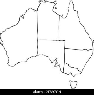 Australien schwarz Vektor-Karte isoliert auf weißem Hintergrund. Stock Vektor