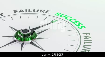 Erfolg, Misserfolg Konzept grün rot gefärbten Kompass 3d Rendern Illustration mit Worten Erfolg und Misserfolg auf Richtungen geschrieben Stockfoto