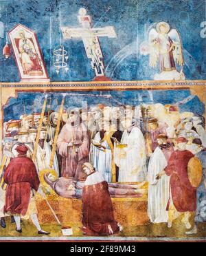 Assisi, Umbrien, Italien. Überprüfung der Stigmata, von Giotto, 13th Jahrhundert, 1290 -1295 über, Fresko in der Oberen Basilika von San Francesco. (Für E Stockfoto