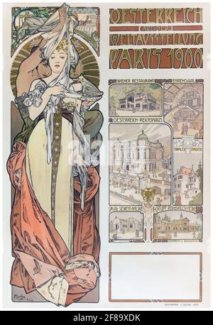 PLAKAT – Plakat Mucha Osterreich Paris 1900 – Jugendstil von Alphonse Mucha. Poster zur Weltausstellung. Stockfoto