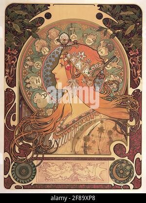 Zodiac, 1896, Jugendstil von Alphonse Mucha Stockfoto