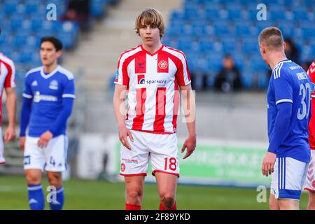 Kongens Lyngby, Dänemark. April 2021. Martin Samuelsen (18) von AAB beim 3F Superliga-Spiel zwischen Lyngby Boldklub und AAB im Lyngby Stadion in Kongens Lyngby, Dänemark. (Foto: Gonzales Photo/Alamy Live News Stockfoto