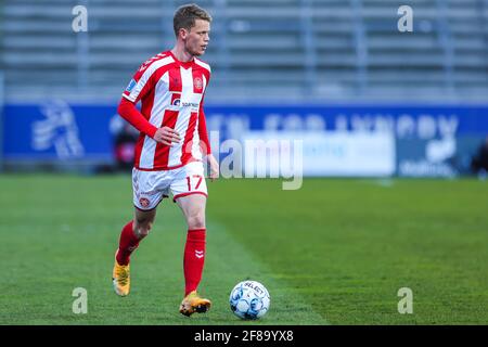 Kongens Lyngby, Dänemark. April 2021. Kasper Kusk (17) von AAB beim 3F Superliga-Spiel zwischen Lyngby Boldklub und AAB im Lyngby Stadion in Kongens Lyngby, Dänemark. (Foto: Gonzales Photo/Alamy Live News Stockfoto