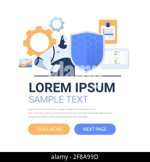 Robot Holding Shield Web Data Security Protection Künstliche Intelligenz-Technologie Konzept Porträt Stock Vektor