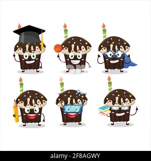 Schüler von Geburtstag Muffin Cartoon-Figur mit verschiedenen Ausdrücken. Vektorgrafik Stock Vektor