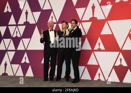 Gewinner Klangmischung Paul Massey, Tim Cavagin, John Casali im Presseraum während der 91. Annual Academy Awards, Oscars, gehalten im Dolby Theater in Hollywood, Kalifornien, Sonntag, 24. Februar 2019 Foto von Jennifer Graylock-Graylock.com 917-519-7666 Stockfoto