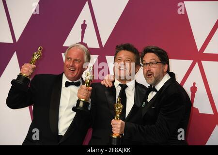 Gewinner Klangmischung Paul Massey, Tim Cavagin, John Casali im Presseraum während der 91. Annual Academy Awards, Oscars, gehalten im Dolby Theater in Hollywood, Kalifornien, Sonntag, 24. Februar 2019 Foto von Jennifer Graylock-Graylock.com 917-519-7666 Stockfoto