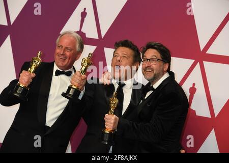 Gewinner Klangmischung Paul Massey, Tim Cavagin, John Casali im Presseraum während der 91. Annual Academy Awards, Oscars, gehalten im Dolby Theater in Hollywood, Kalifornien, Sonntag, 24. Februar 2019 Foto von Jennifer Graylock-Graylock.com 917-519-7666 Stockfoto