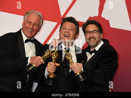 Gewinner Klangmischung Paul Massey, Tim Cavagin, John Casali im Presseraum während der 91. Annual Academy Awards, Oscars, gehalten im Dolby Theater in Hollywood, Kalifornien, Sonntag, 24. Februar 2019 Foto von Jennifer Graylock-Graylock.com 917-519-7666 Stockfoto