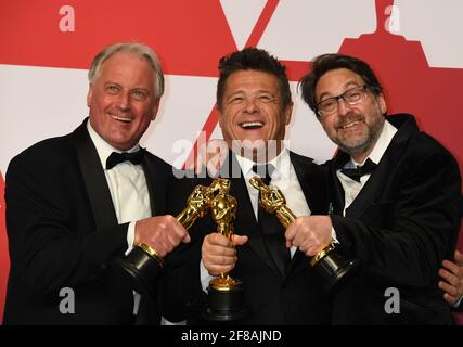 Gewinner Klangmischung Paul Massey, Tim Cavagin, John Casali im Presseraum während der 91. Annual Academy Awards, Oscars, gehalten im Dolby Theater in Hollywood, Kalifornien, Sonntag, 24. Februar 2019 Foto von Jennifer Graylock-Graylock.com 917-519-7666 Stockfoto