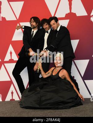 Oscar-Preisträger Beste Musik Lady Gaga, Mark Ronson, Anthony Rossomando, Andrew Wyatt im Presseraum während der 91. Jährlichen Oscar-Verleihung im Dolby Theater in Hollywood, Kalifornien, Sonntag, 24. Februar 2019 Foto von Jennifer Graylock-Graylock.com 917-519-7666 Stockfoto