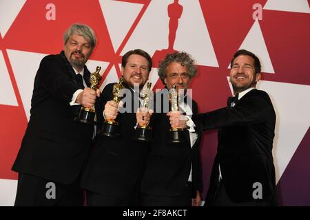 Gewinner Visual Effects First man Paul Lambert Ian Hunter Tristan Myles JD Schwalm im Presseraum während der 91. Annual Academy Awards, Oscars, gehalten im Dolby Theater in Hollywood, Kalifornien, Sonntag, 24. Februar 2019 Foto von Jennifer Graylock-Graylock.com 917-519-7666 Stockfoto