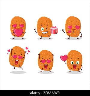 Chicken Nugget Cartoon-Figur mit Liebe niedlichen Emoticon. Vektorgrafik Stock Vektor