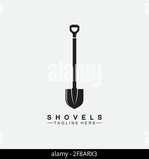 Schaufel Symbol Logo Vektor Illustration Design.Schwarz Schaufel Symbol Logo isoliert auf weißem Hintergrund. Schaufel Silhouette. Gartenwerkzeug. Stock Vektor