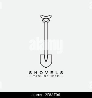 Schaufel Symbol Logo Vektor Illustration Design.Schwarz Schaufel Symbol Logo isoliert auf weißem Hintergrund. Schaufel Silhouette. Gartenwerkzeug. Stock Vektor