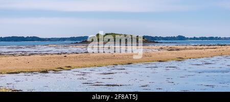 Bretagne, Panorama des Morbihan Golfes, Blick von der Ile aux Moines, kleine Insel bei Ebbe Stockfoto