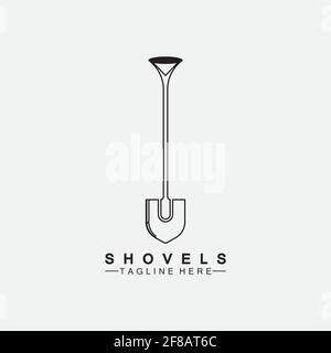 Schaufel Symbol Logo Vektor Illustration Design.Schwarz Schaufel Symbol Logo isoliert auf weißem Hintergrund. Schaufel Silhouette. Gartenwerkzeug. Stock Vektor
